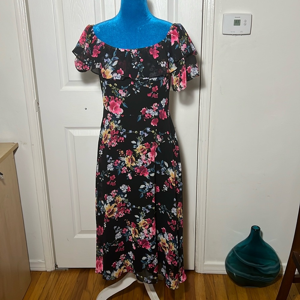Express Black Floral Midi Dress 6